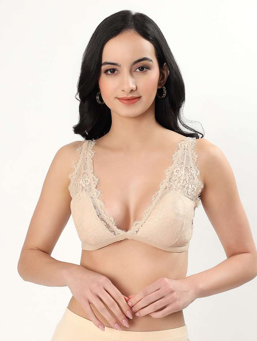 women lightly padded lace plunge bra
