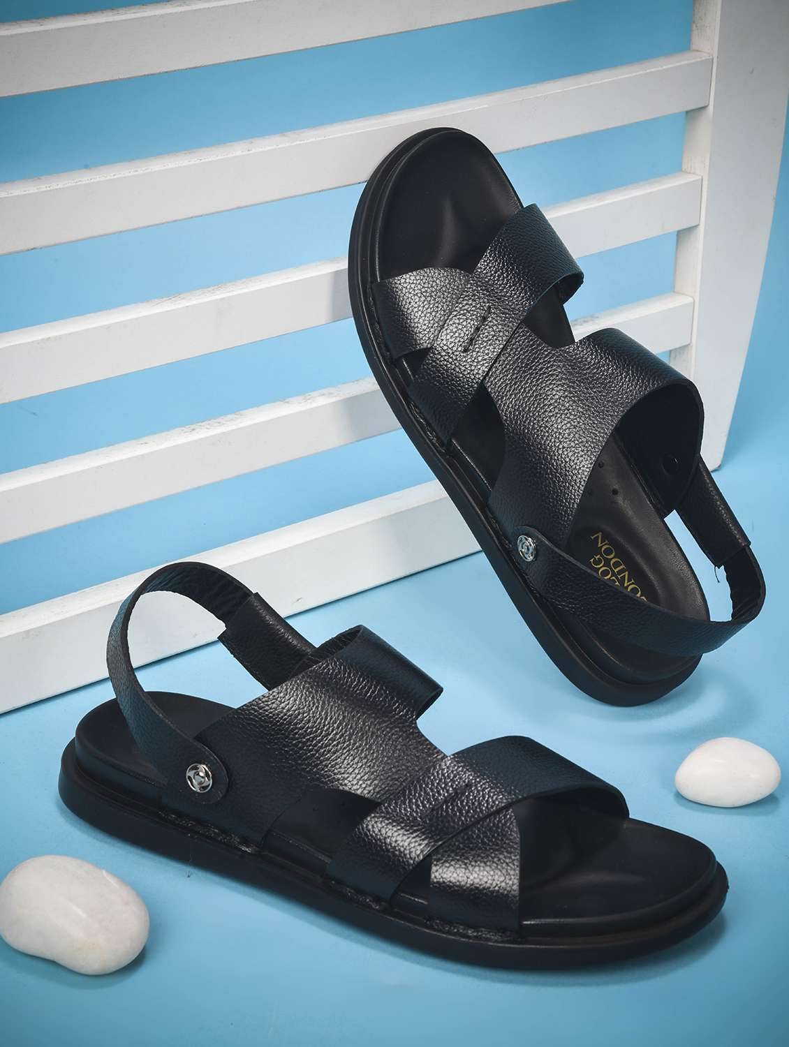 men black back strap sandal