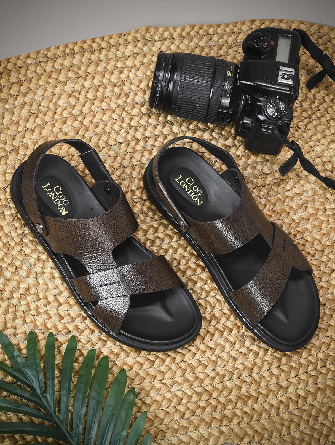 men brown back strap sandal