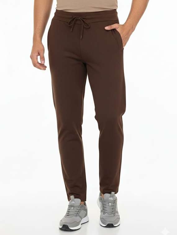 men solid mid rise full length track pant