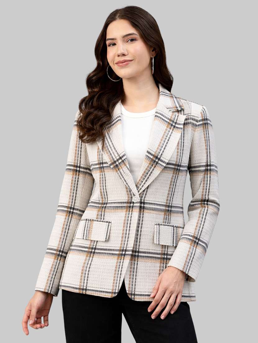 women checkered long sleeve double breasted blazer