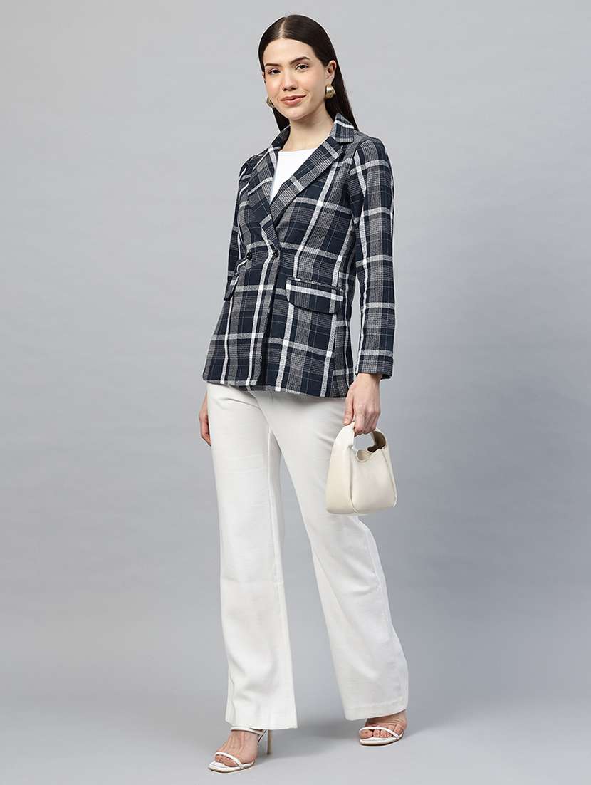women checkered long sleeve double breasted blazer - 22338194 -  Standard Image - 3