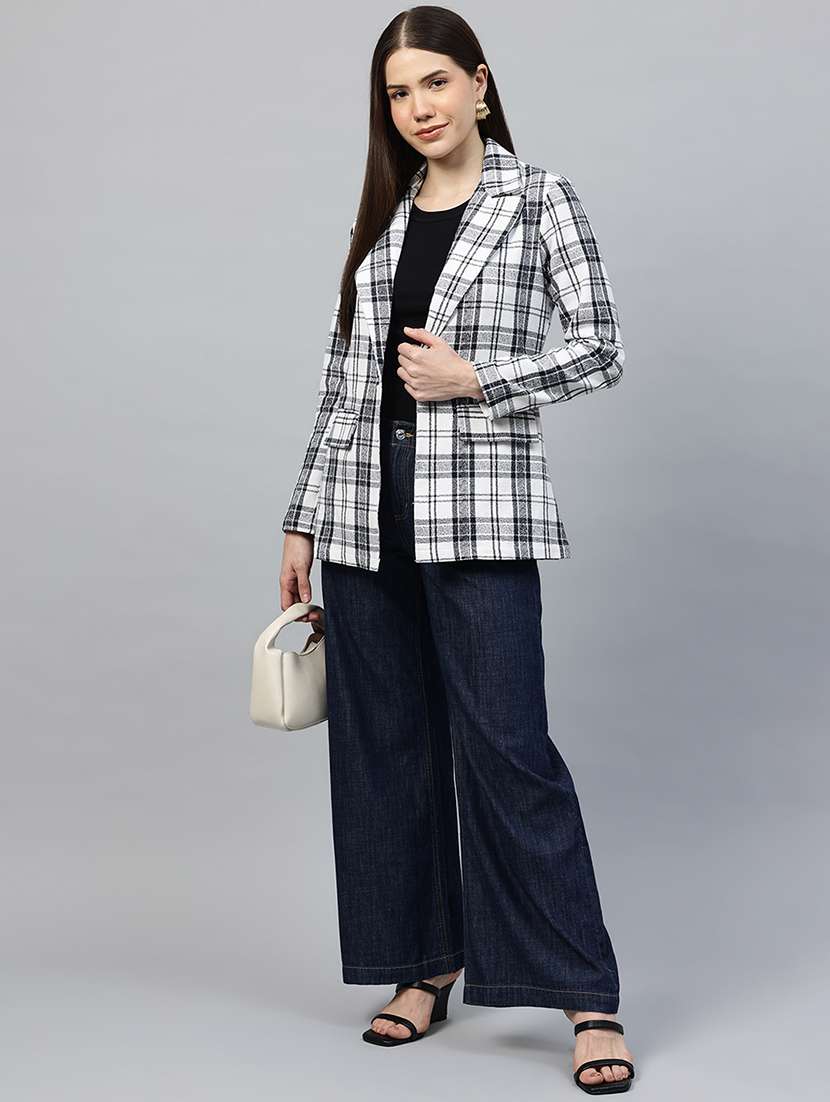 women checkered long sleeve single breasted blazer - 22338196 -  Standard Image - 3