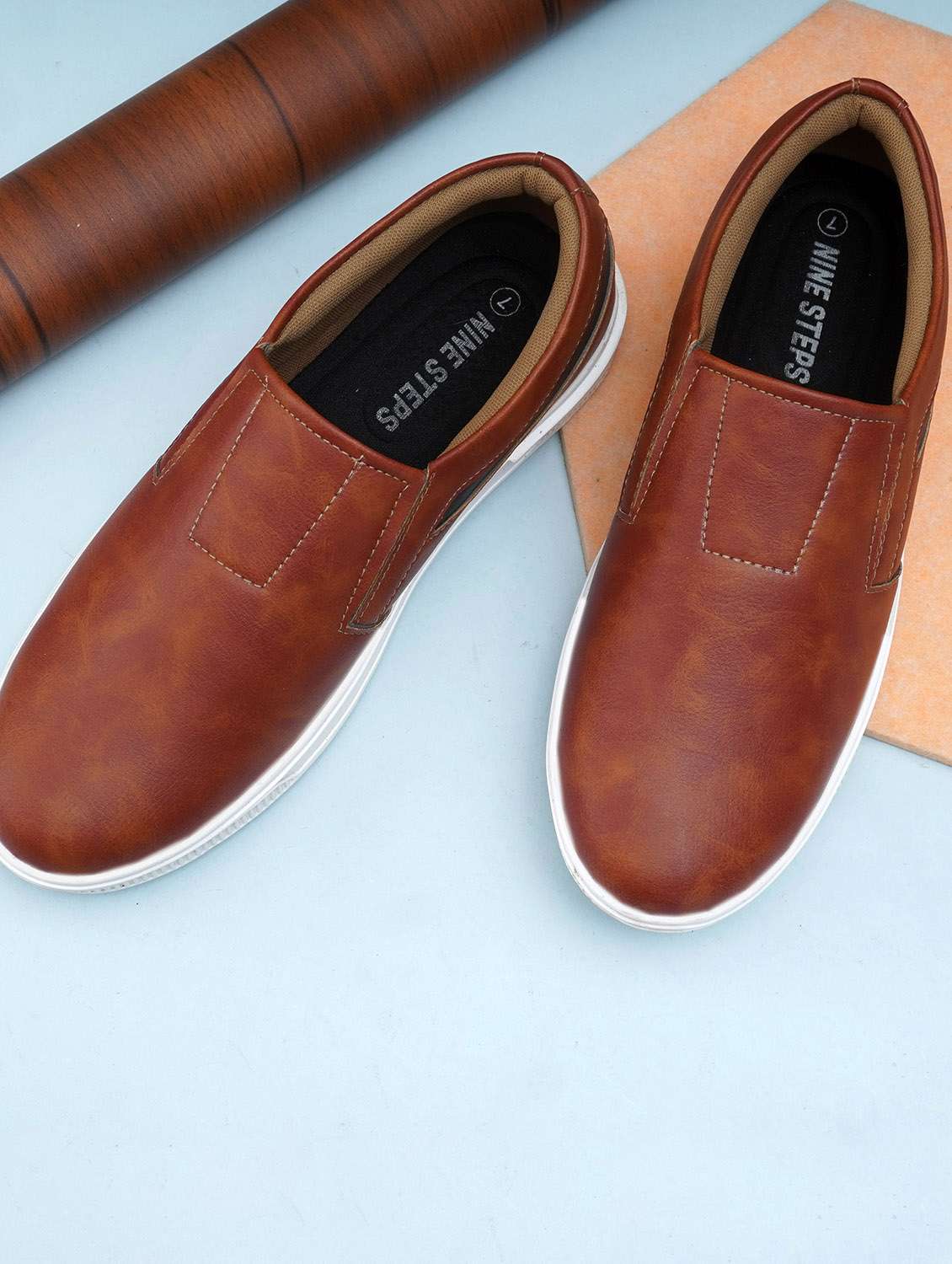 men brown slip on loafer