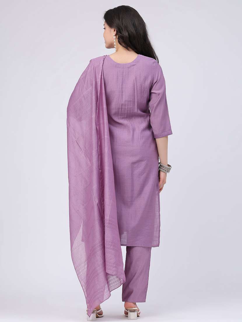 women embroidered three quarter sleeves kurta pant set with dupatta - 22338442 -  Standard Image - 3