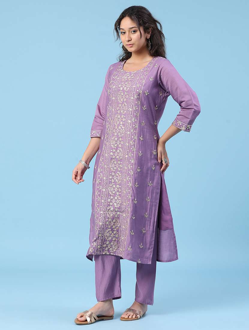 women embroidered three quarter sleeve kurta pant with dupatta set - 22338445 -  Standard Image - 3