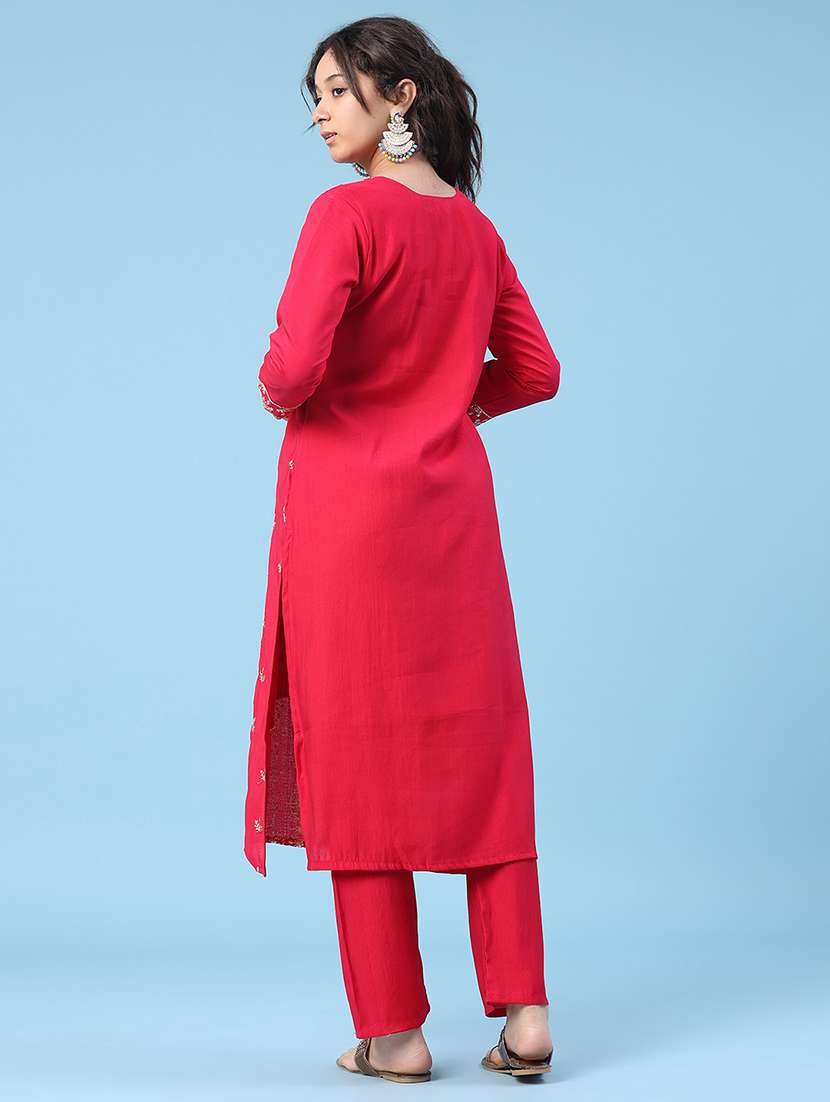 women embroidered three quarter sleeve kurta pant with dupatta set - 22338447 -  Standard Image - 3