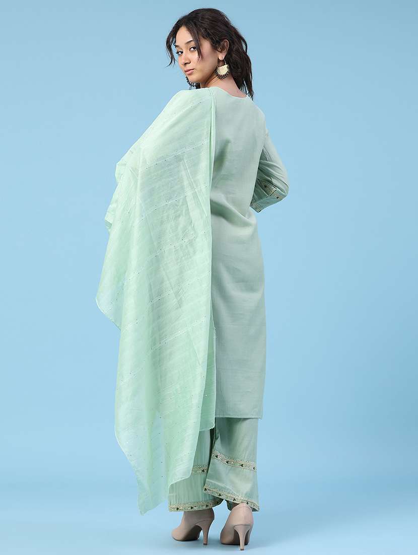 women embroidered three quarter sleeve kurta pant with dupatta set - 22338449 -  Standard Image - 3