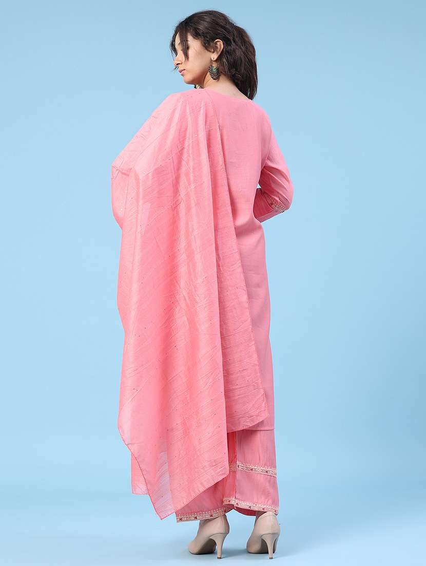 women embroidered three quarter sleeve kurta pant with dupatta set - 22338450 -  Standard Image - 3
