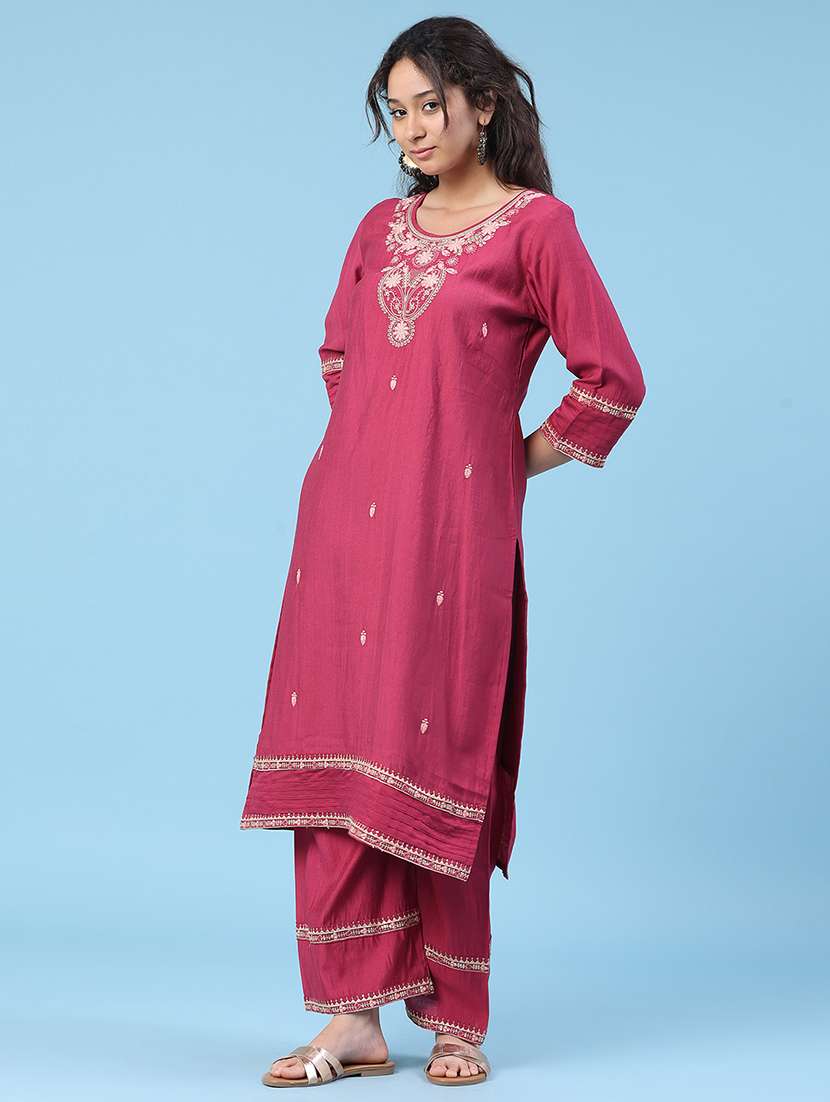 Women Embroidered Three Quarter Sleeve Kurta Pant With Dupatta Set - 22338451 -  Standard Image - 3