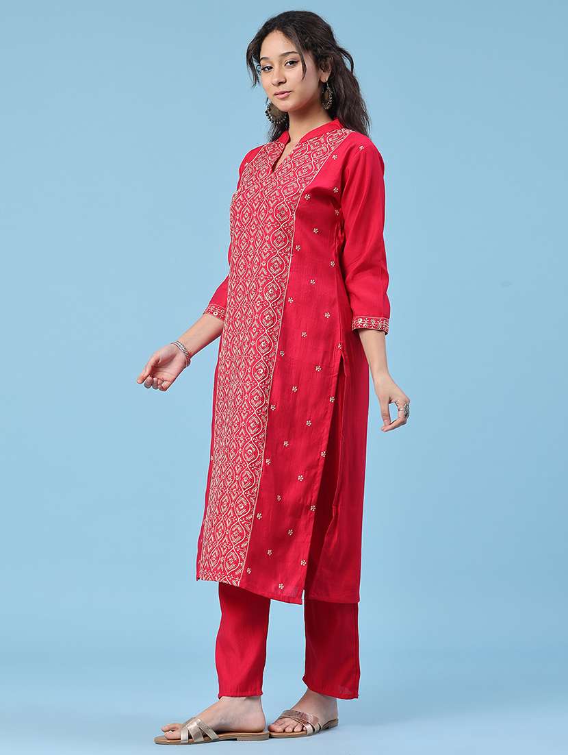 women embroidered three quarter sleeve kurta pant with dupatta set - 22338453 -  Standard Image - 3