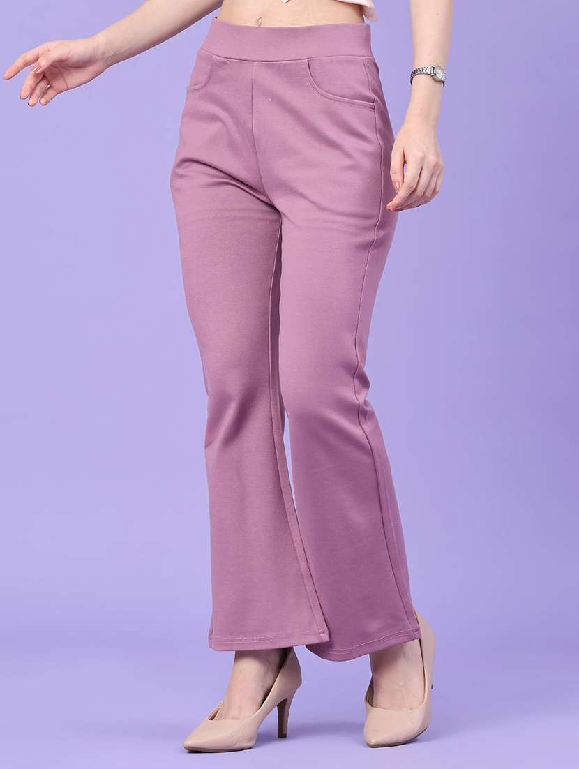 women solid mid rise bootcut trouser - 22338717 -  Standard Image - 3