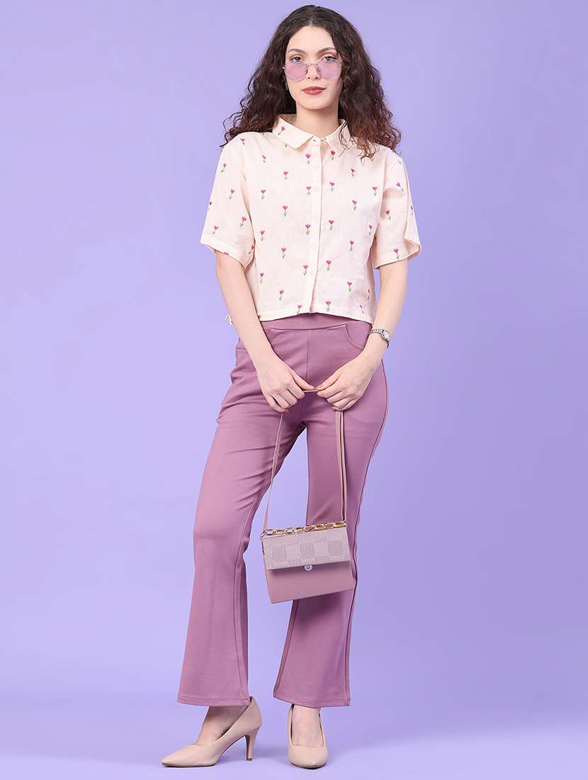 women solid mid rise bootcut trouser - 22338717 -  Standard Image - 5
