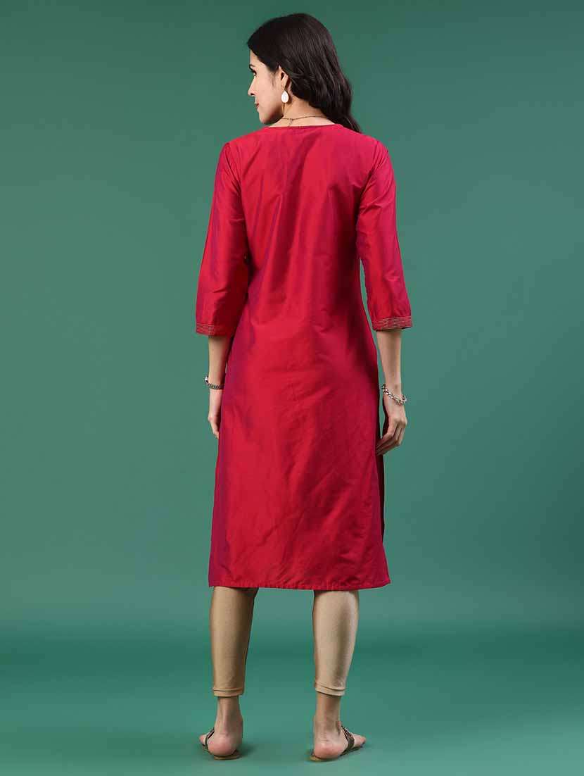 Women Embroidered Three Quarter Sleeve Straight Kurta - 22338759 -  Standard Image - 5