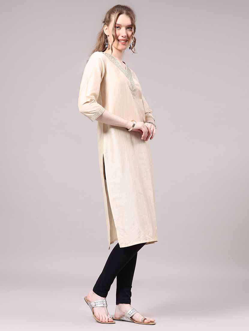 Women Embroidered Three Quarter Sleeve Straight Kurta - 22338760 -  Standard Image - 3