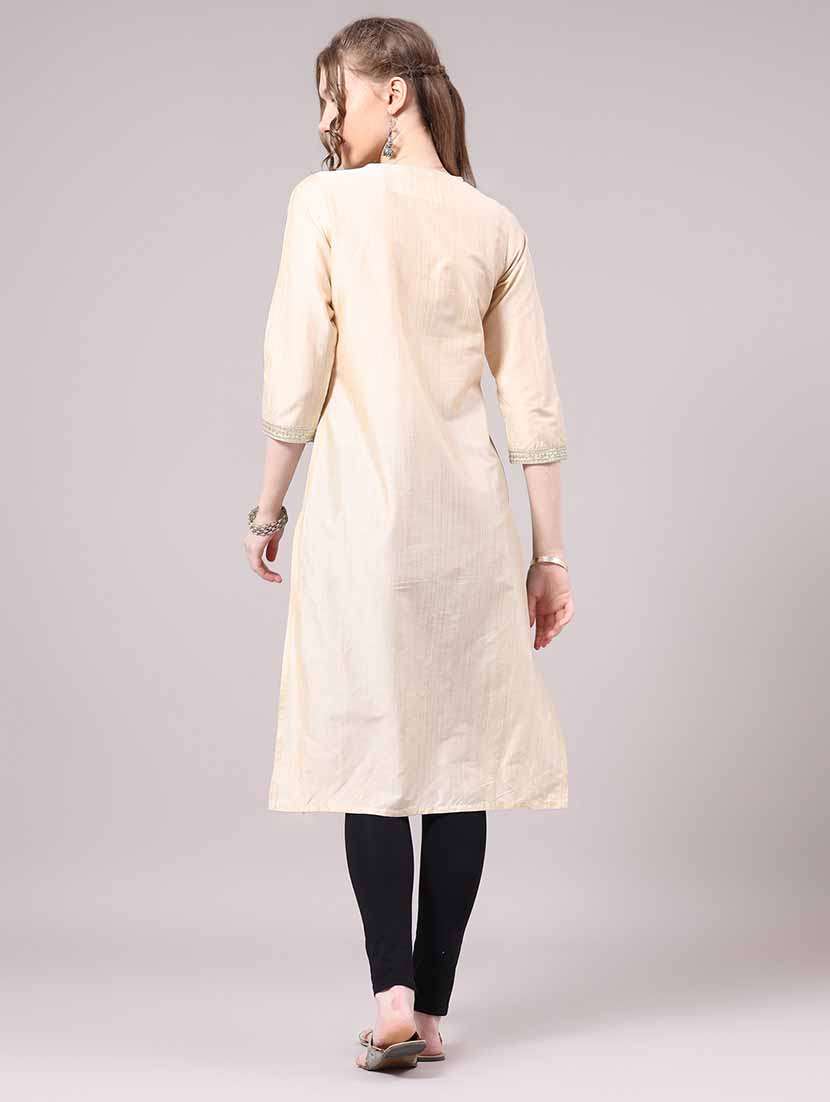 Women Embroidered Three Quarter Sleeve Straight Kurta - 22338760 -  Standard Image - 5