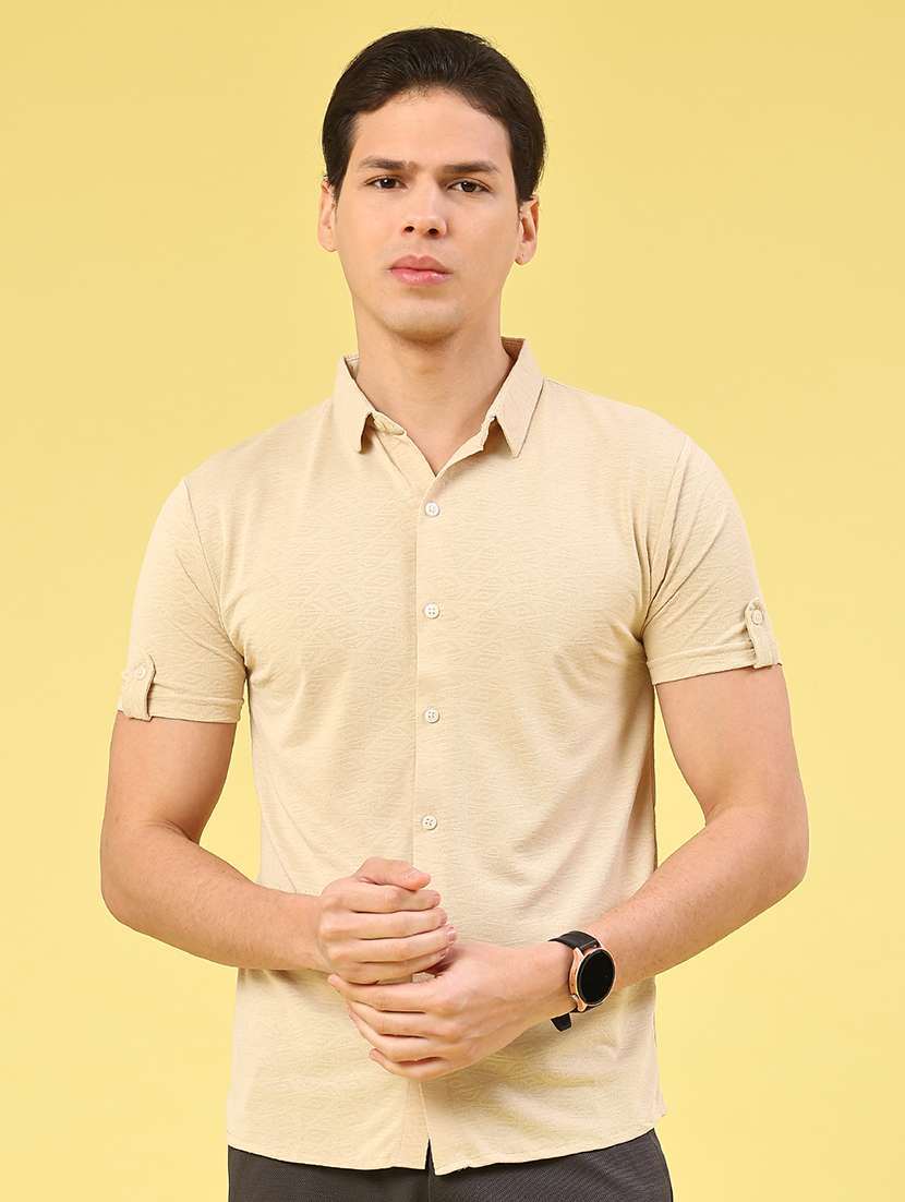 men self design short sleeve slim fit casual shirt