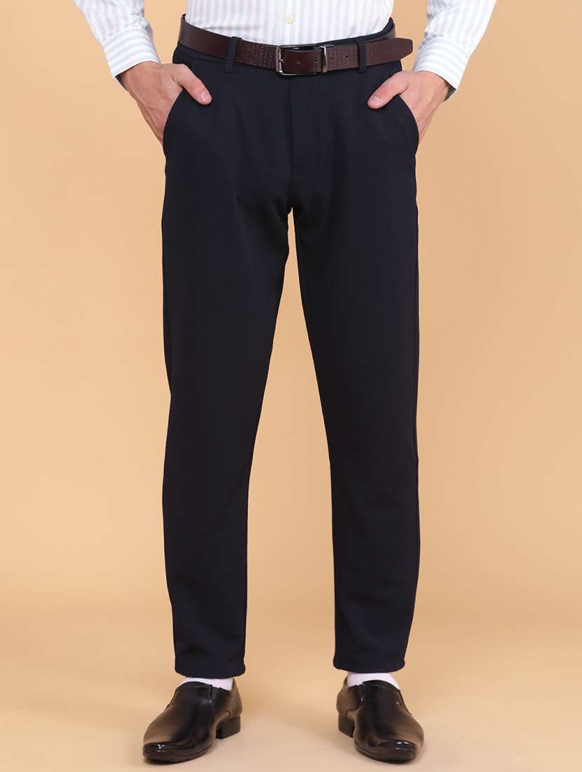 men solid mid rise flat front formal trouser