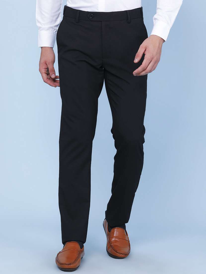 men solid mid rise slim fit formal trouser