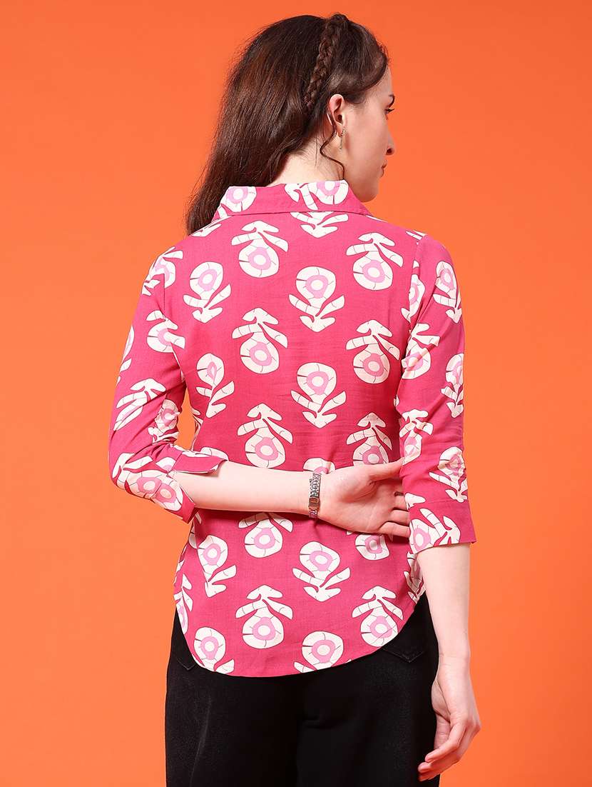 women printed collared three quarter sleeve shirt - 22338880 -  Standard Image - 3
