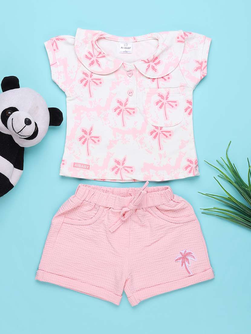 pink cotton combo infant twin set