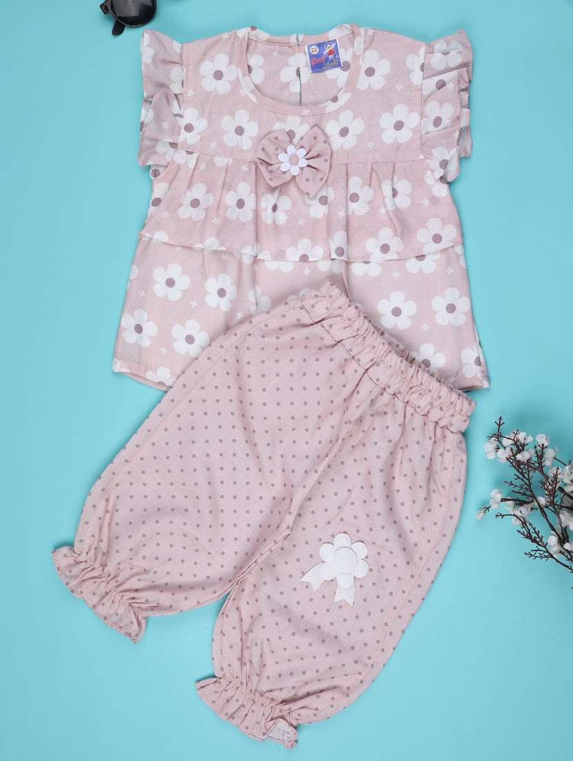 pink cotton combo infant twin set