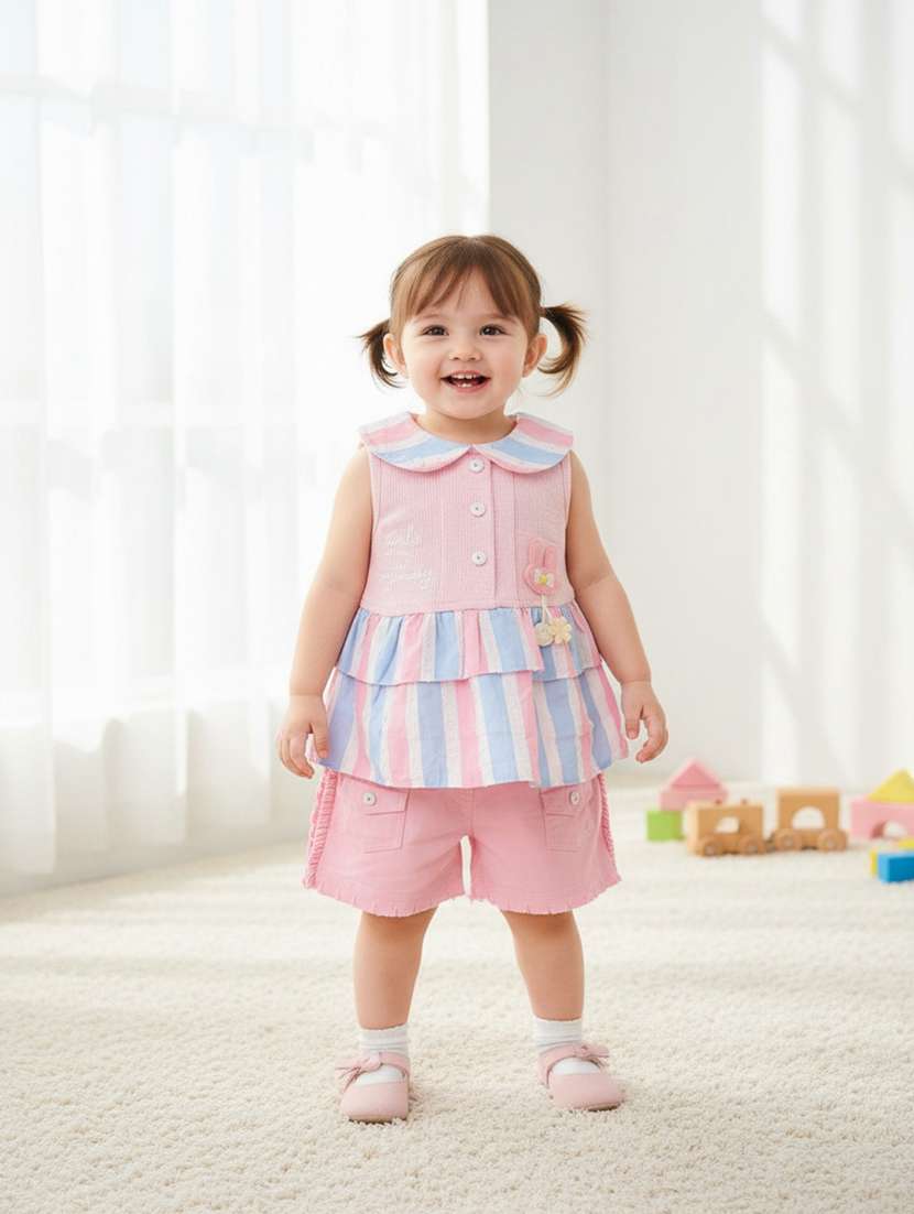 pink cotton combo infant twin set