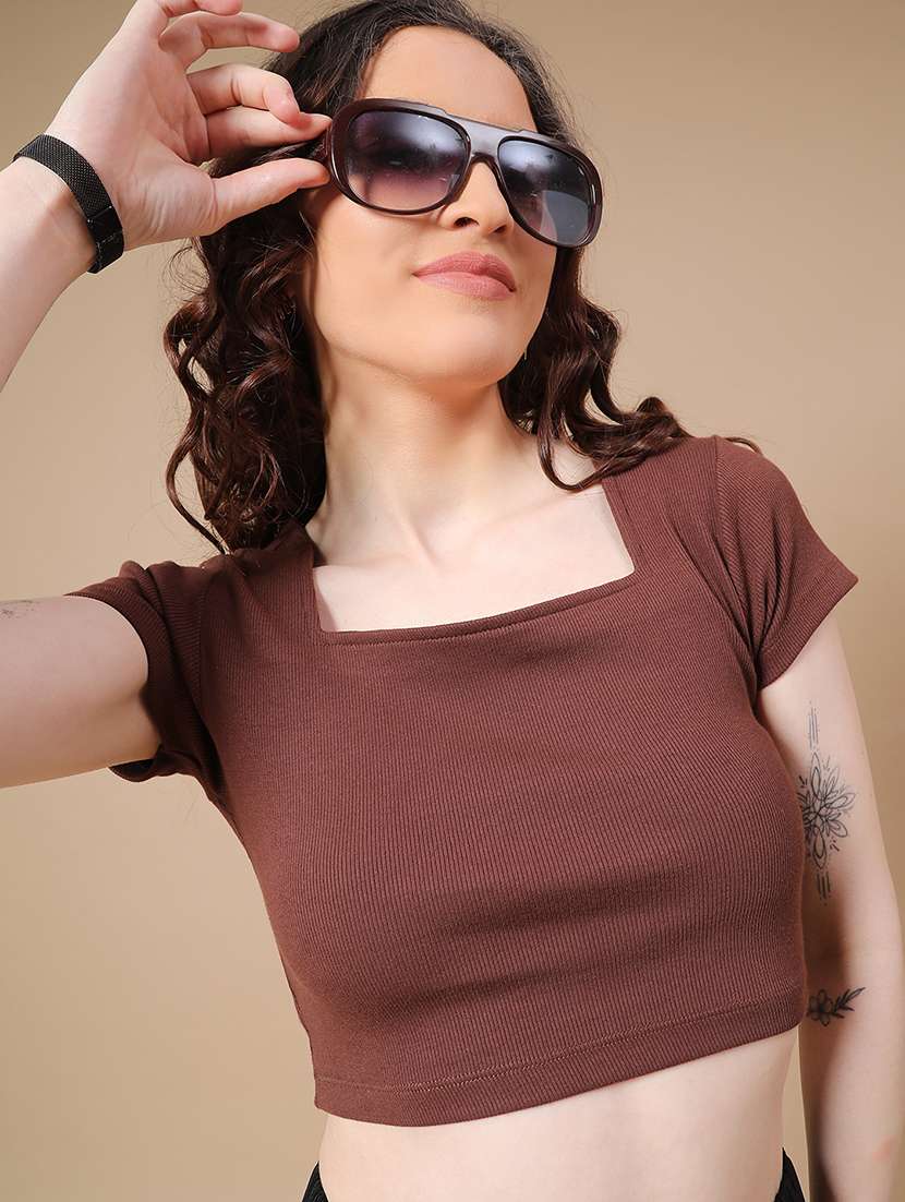 brown cotton crop top
