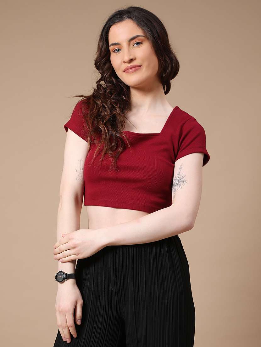 maroon cotton crop top - 22338967 -  Standard Image - 3
