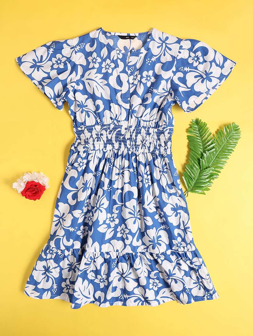 blue cotton fit & flare dress