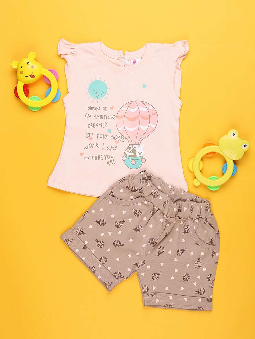 peach cotton combo infant twin set