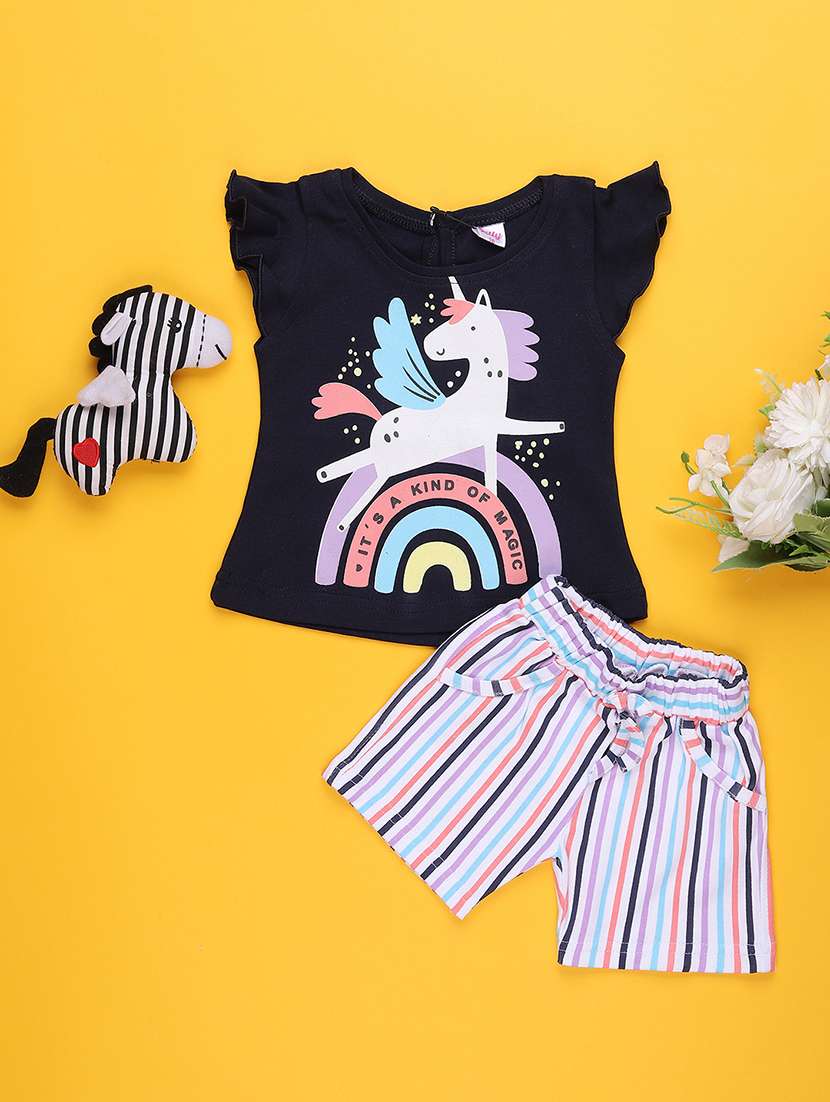 navy blue cotton combo infant twin set