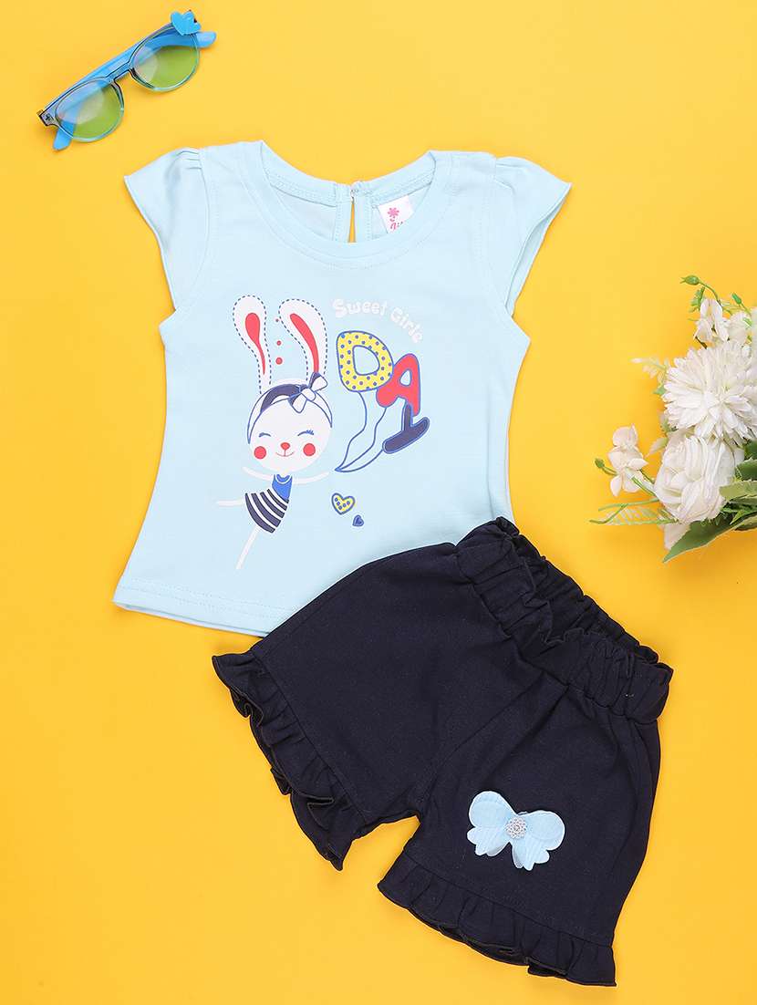 blue cotton combo infant twin set