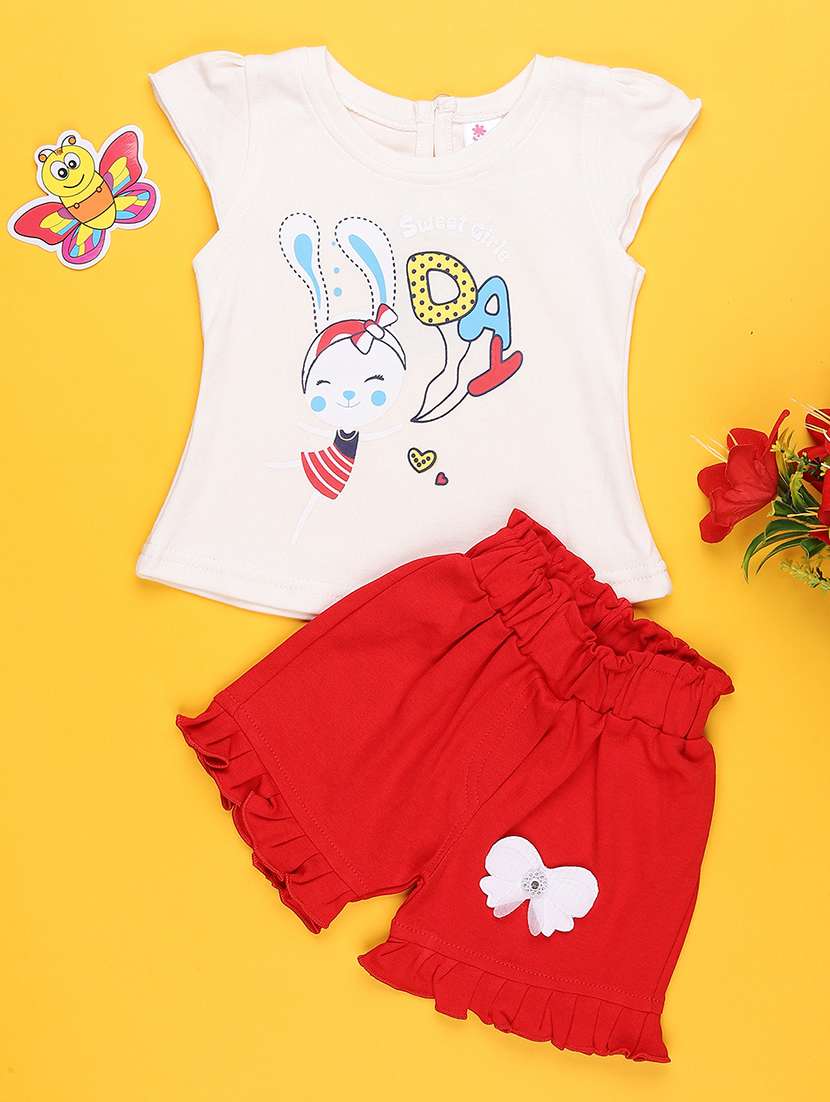 off white cotton combo infant twin set