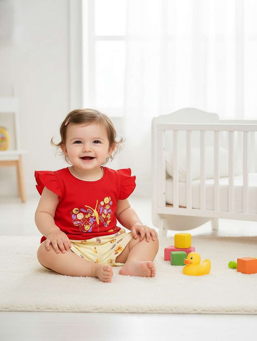 red cotton combo infant twin set