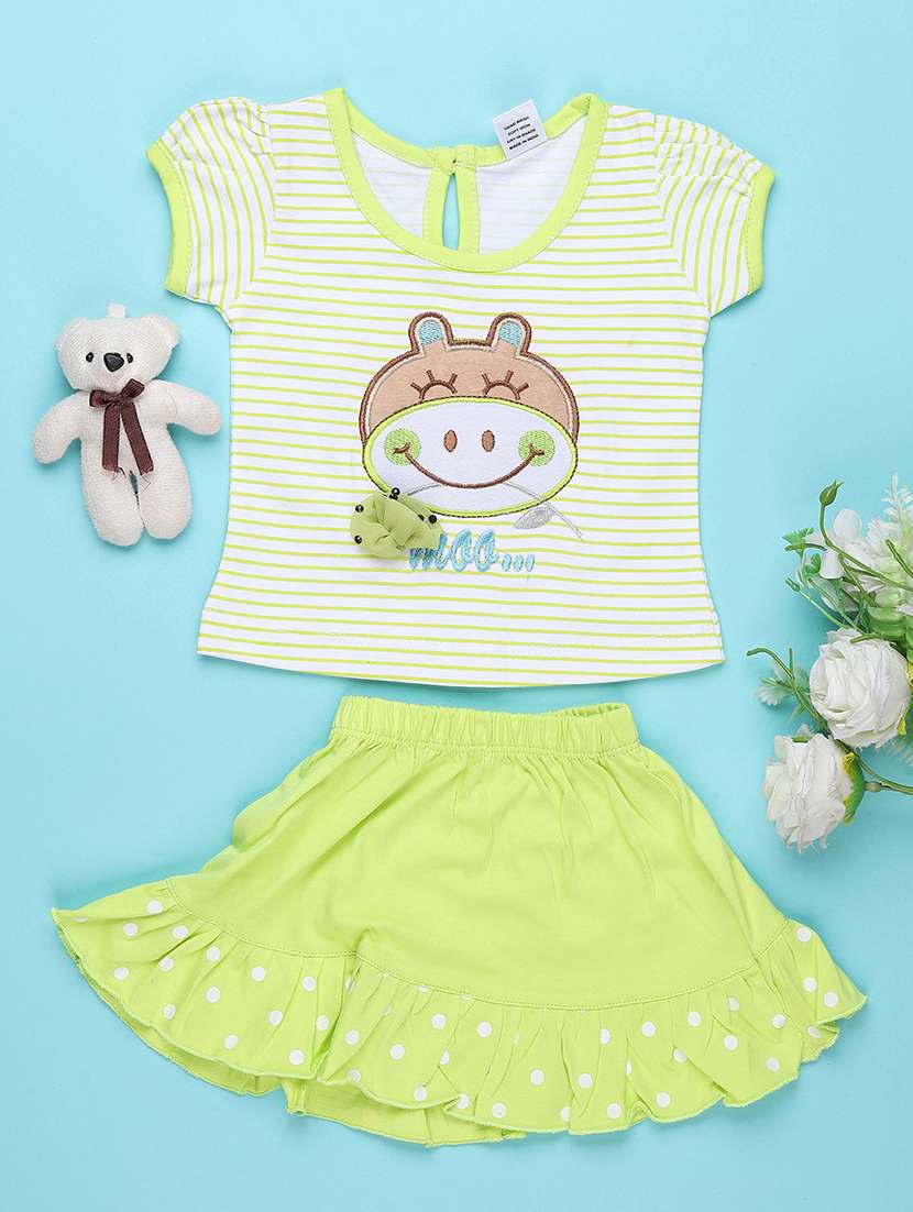 green cotton combo infant twin set
