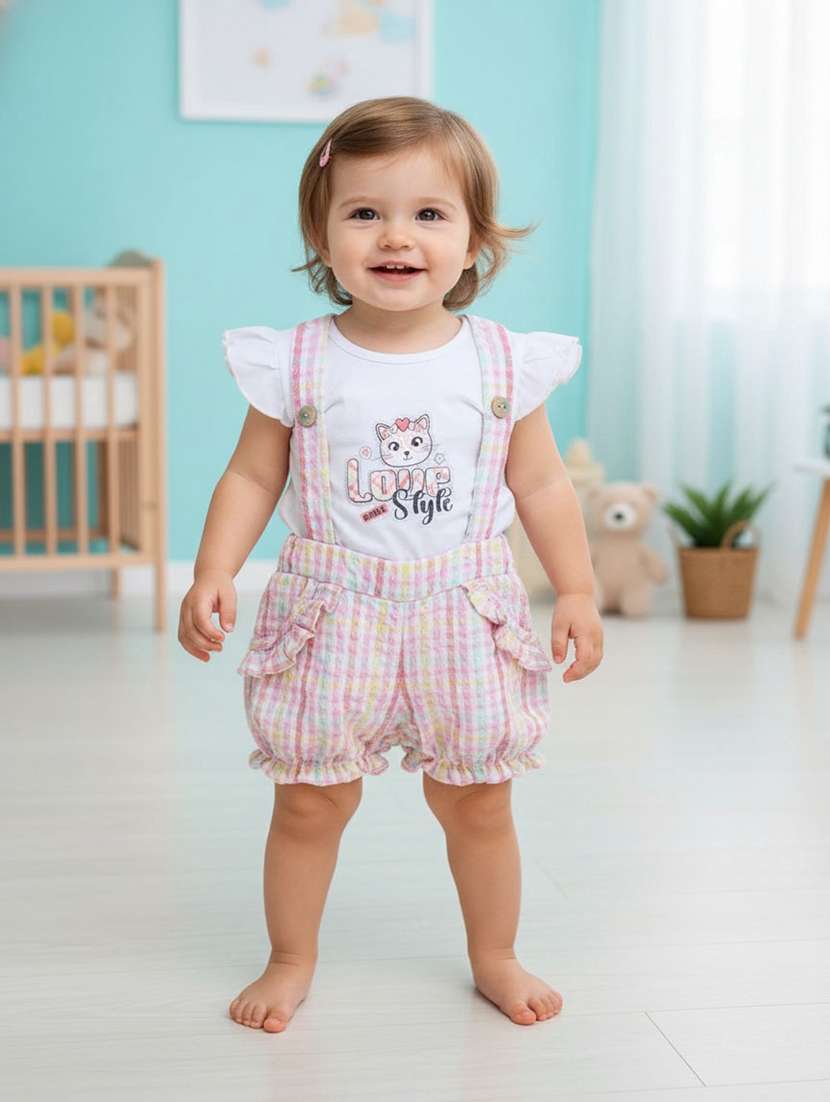 pink cotton dungarees twin sets & dungree
