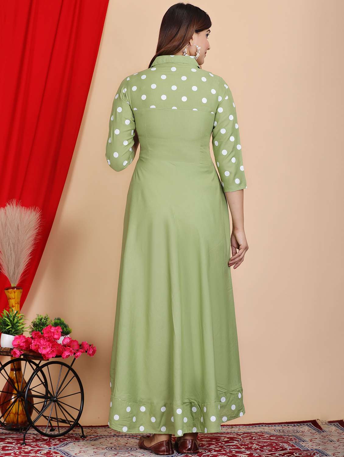 women polka dot three quarter sleeve flared kurta - 22339262 -  Standard Image - 3