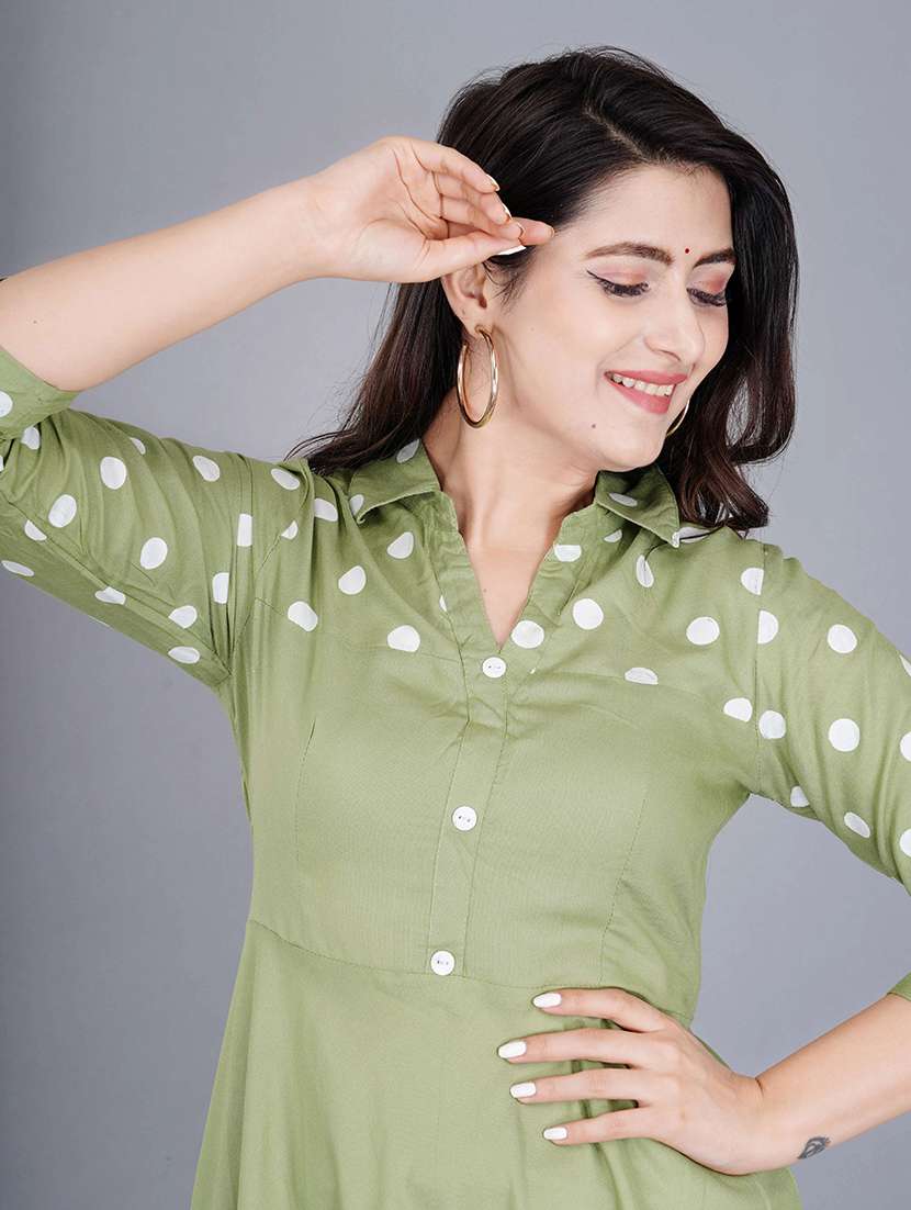 women polka dot three quarter sleeve flared kurta - 22339263 -  Standard Image - 3