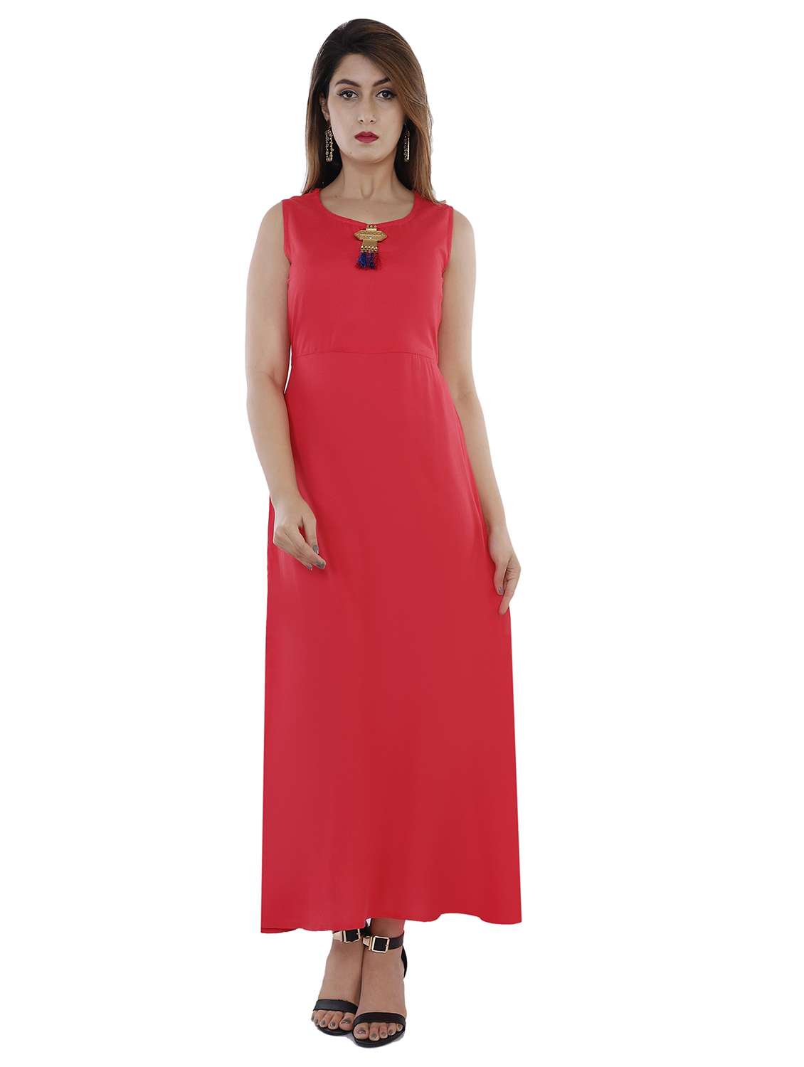 women solid sleeveless a-line kurta