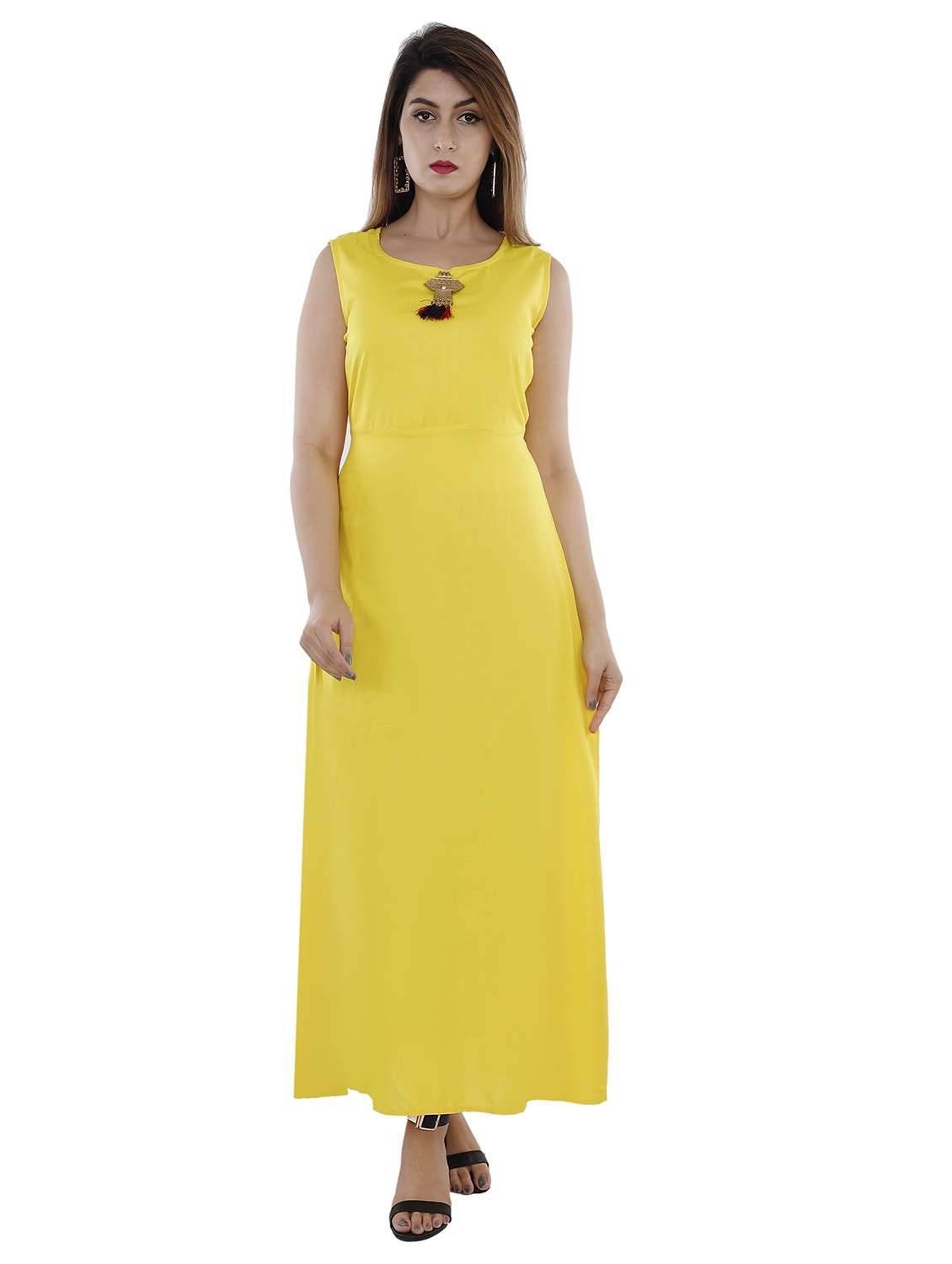 women solid sleeveless a-line kurta