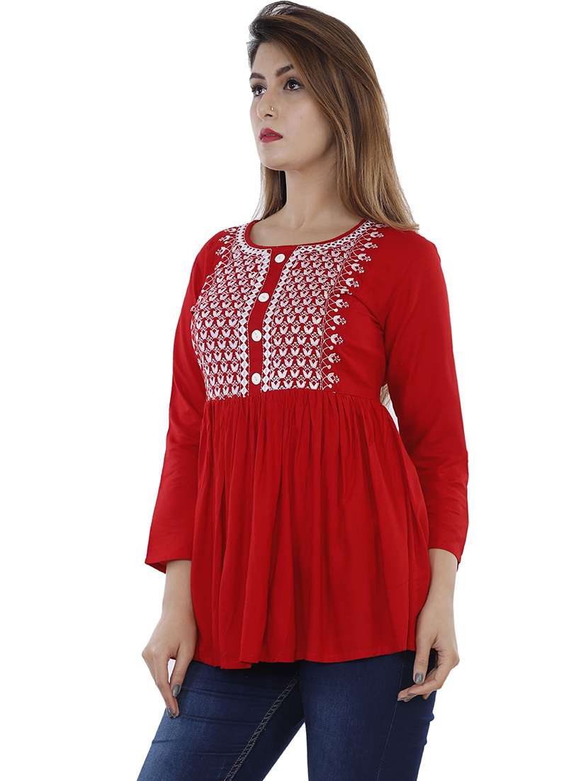 women solid with work three quarter sleeve ethnic top