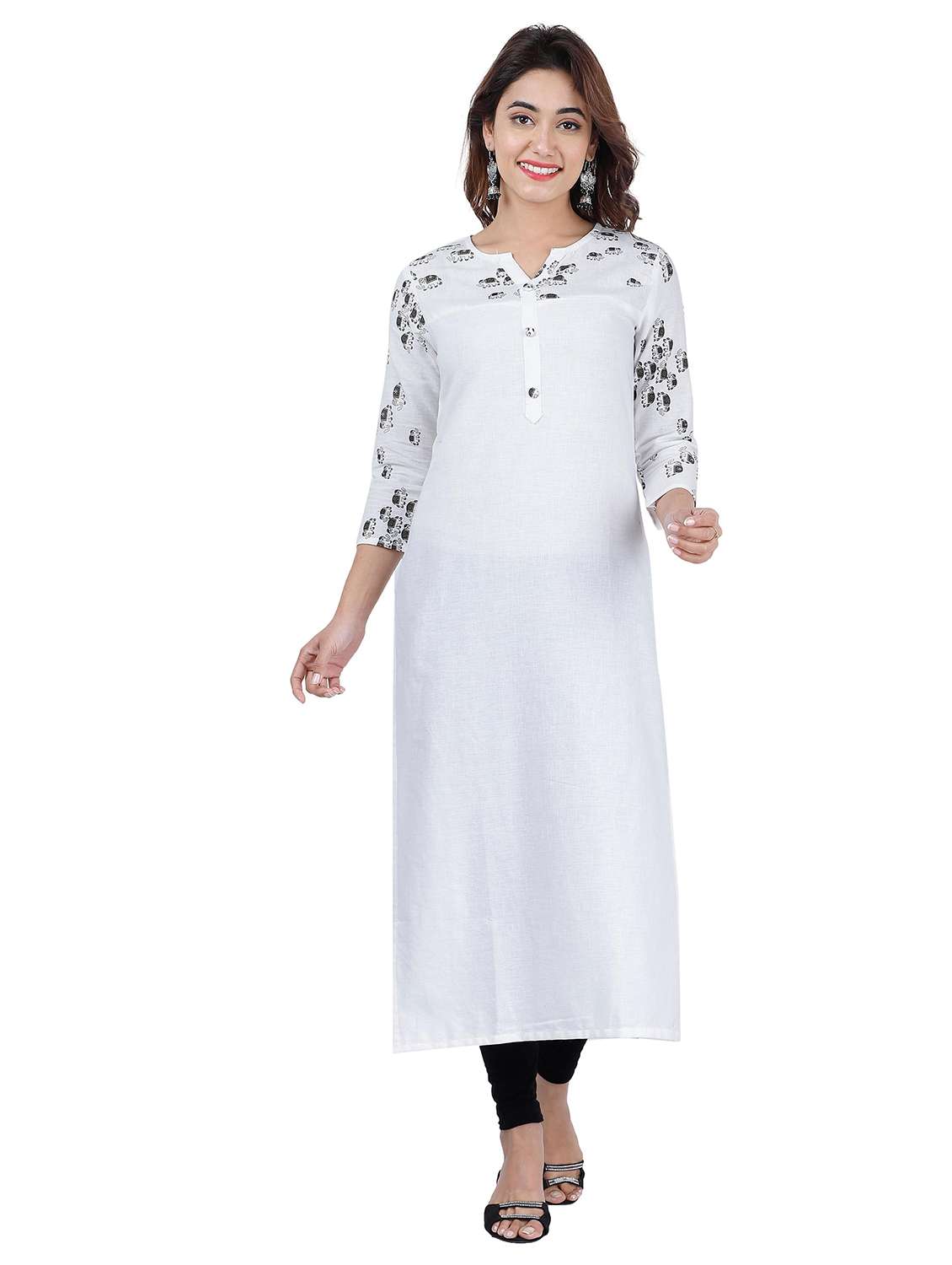 women printed three quarter sleeve straight kurta