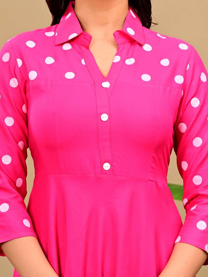 women polka dot three quarter sleeve flared kurta - 22339305 -  Standard Image - 3