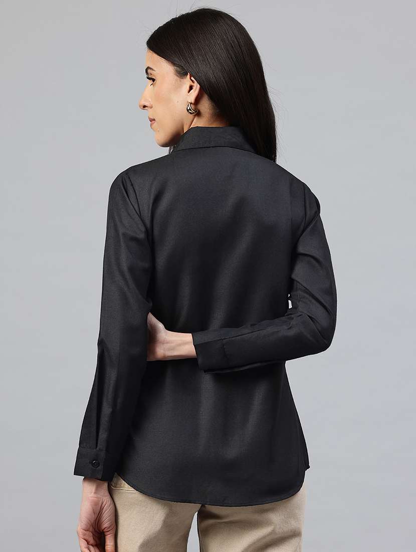 women solid collared long sleeve shirt  - 22339316 -  Standard Image - 3