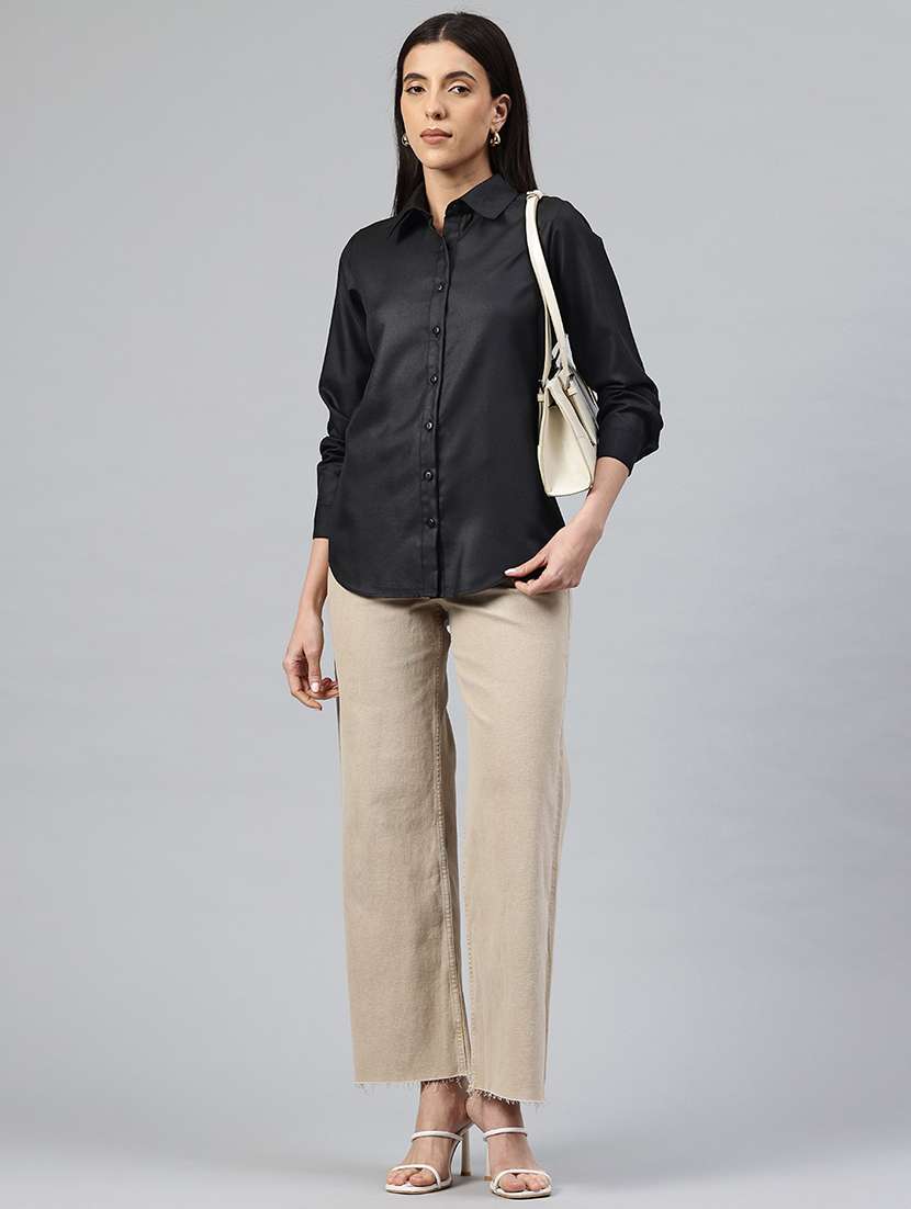women solid collared long sleeve shirt  - 22339316 -  Standard Image - 5