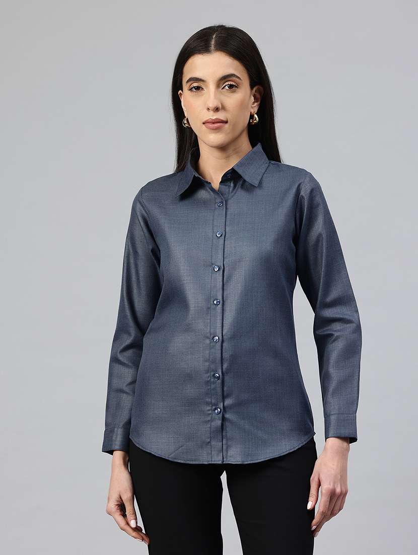 women solid collared long sleeve shirt 