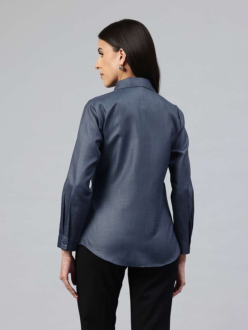 Women Solid Collared Long Sleeve Shirt - 22339317 -  Standard Image - 3