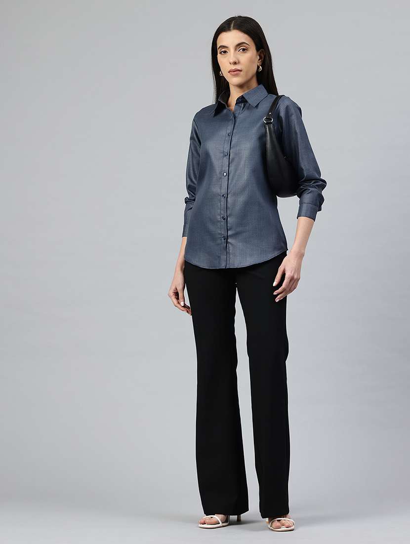 Women Solid Collared Long Sleeve Shirt - 22339317 -  Standard Image - 5