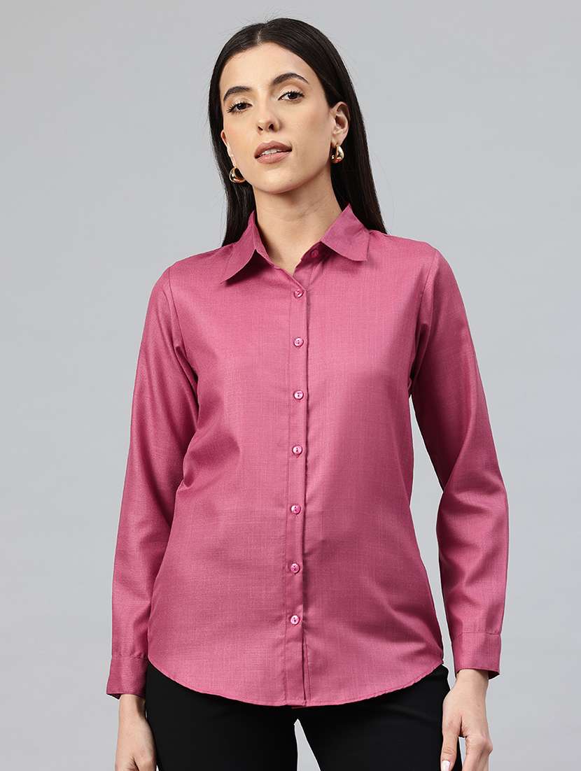 women solid collared long sleeve shirt 